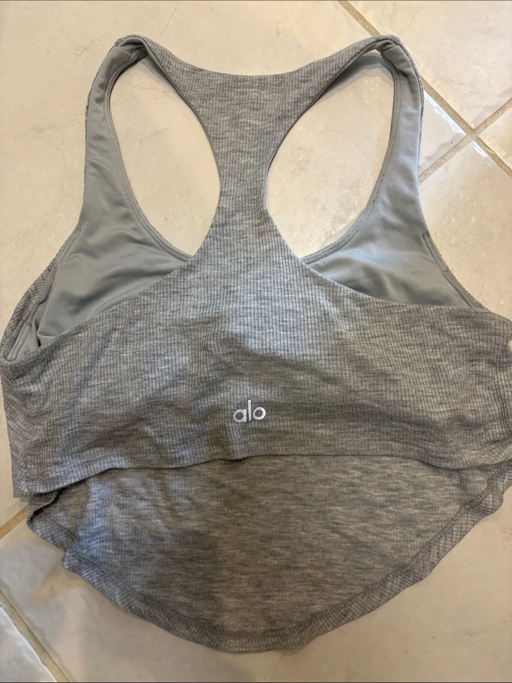 Alo Ribbed Racerback Crop Tank - Gray small